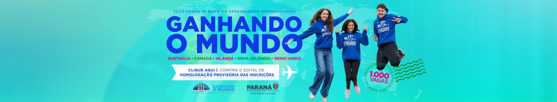 Banner Ganhando o Mundo Alunos 2026 - Resultado dos Recursos e Homologação Final das Inscrições